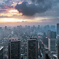 Chengdu skyline aerial view with clouds on the city