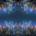 Modern futuristic city skyline at night